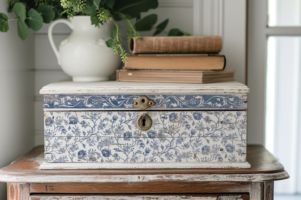 Delft Traditions Azure IOD Paint Inlay dekorált doboz konyvekkel vázával