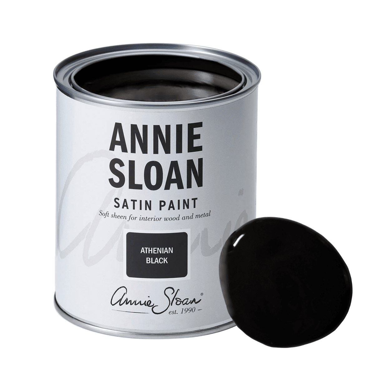 Annie Sloan Athenian Black Satin Paint festék 750 mililiteres kiszererlés színmintával