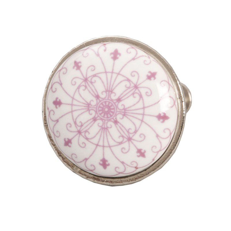 Bútorgomb 3 cm fehér-pink virág motívumos, kerek