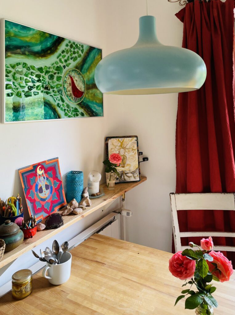 retro stilus lampa felujitott nappali sarok üvegfestmeny