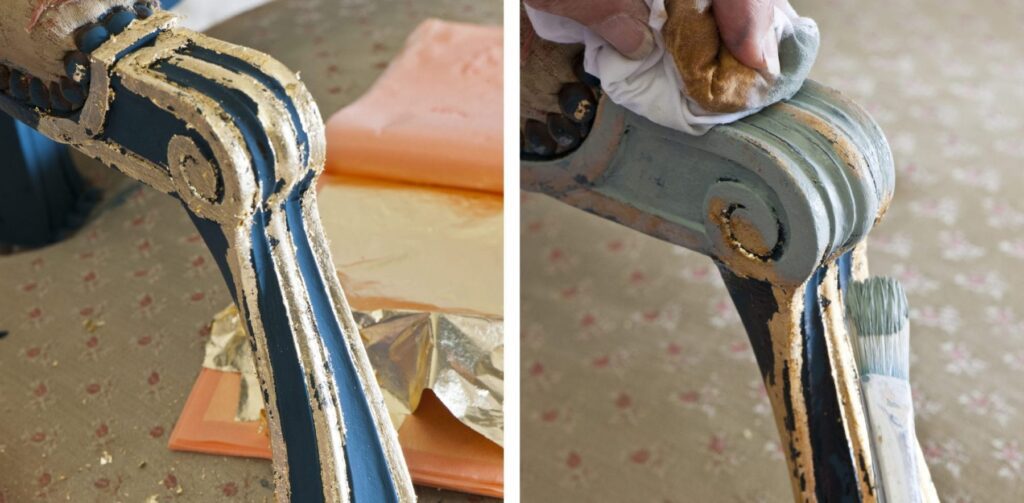 fustfolia hasznalata aranyozott Rococo Toile fotel painted with Chalk Paint by Annie Sloan from Colour Recipes published by Cico photos by Christopher Drake 4