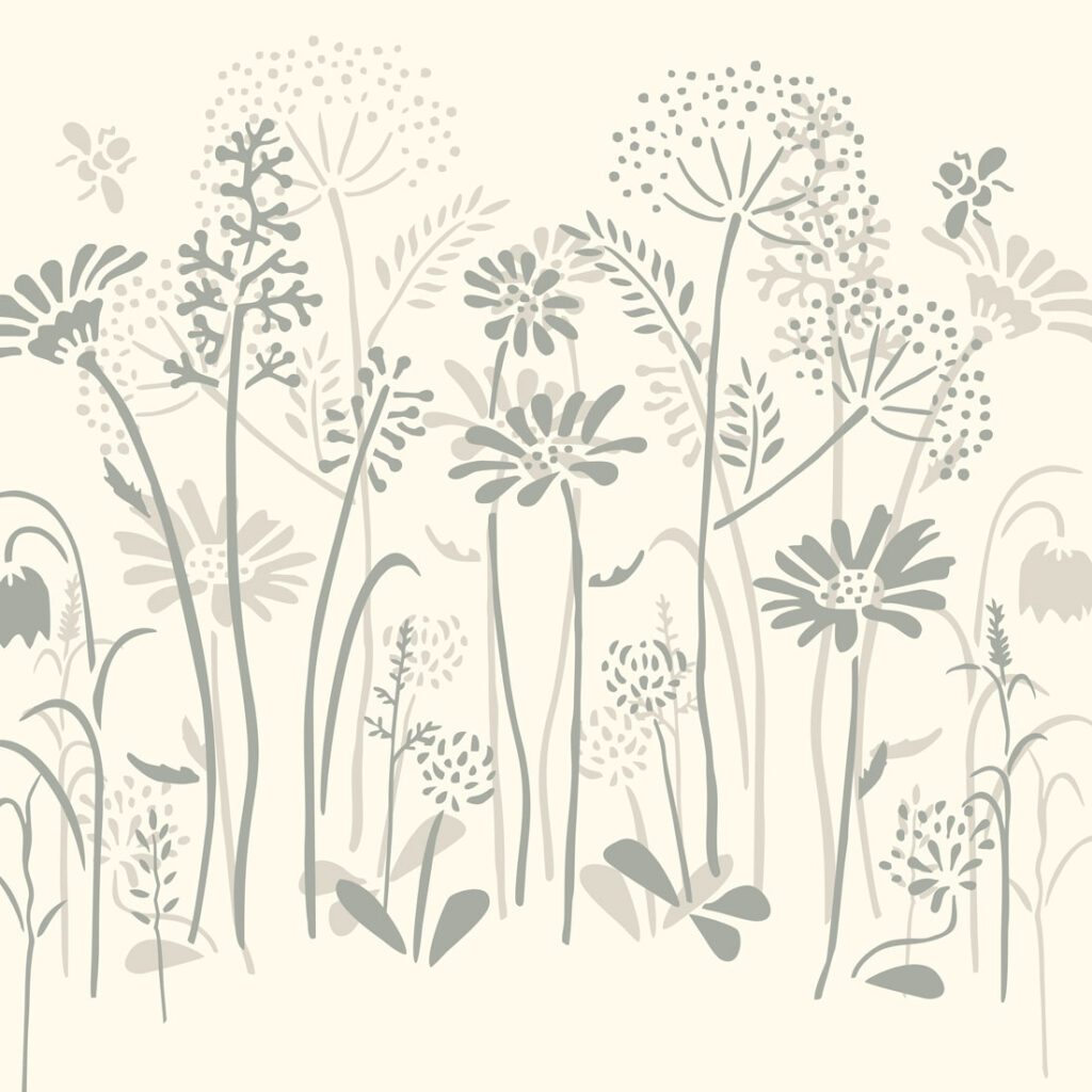 stencil sablon hasznalata annie sloan Meadow Flowers Old White feher es Paris Grey szurke szinekben pelda stencilezesre