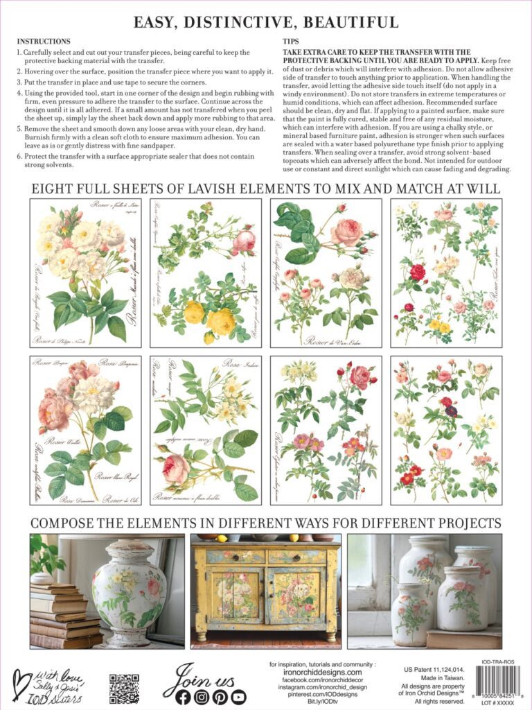 Rose Botanical IOD transzfer A3 csom háta