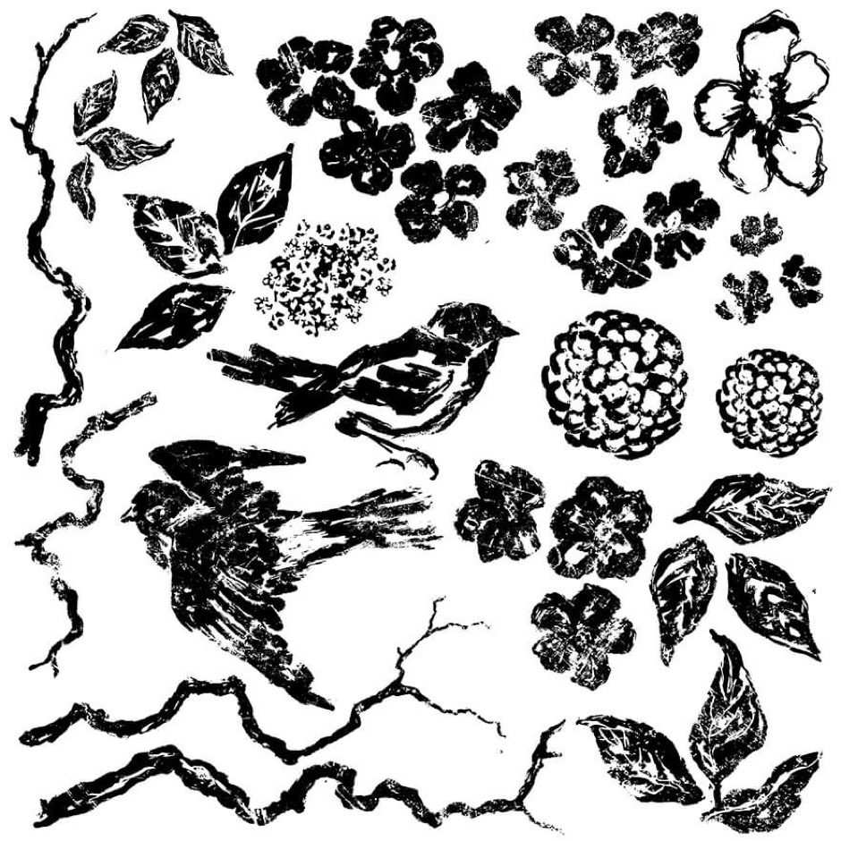Birds branches blossoms dekor pecsét