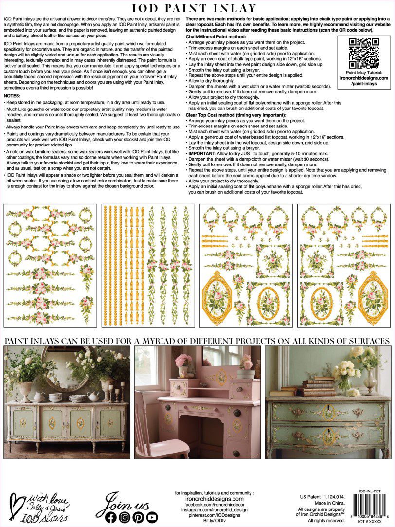 Petite Fleur Pink IOD Paint Inlay csom háta